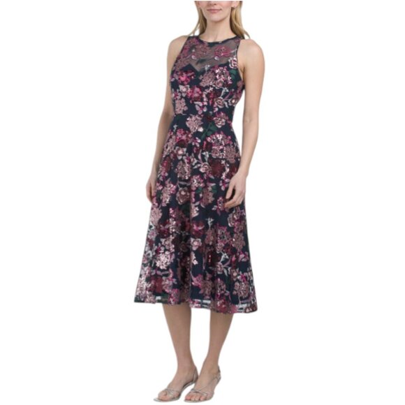 ADRIANNA PAPELL Sleeveless Floral Embroidered Cocktail Dress